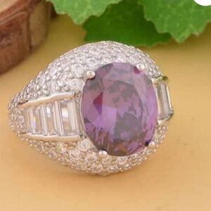🆕️Simulated Purple and White Diamond Ring in Silvertone 12.00 ctw